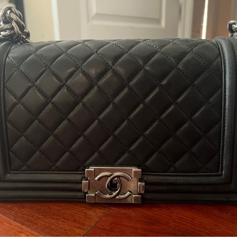 Chanel caviar quoted medium boy flap black